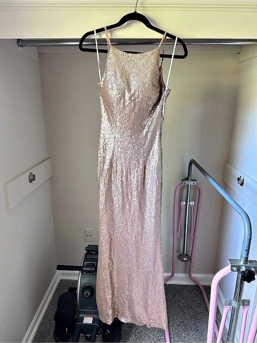 Lulus Slink and Wink Matte Gold Sequin Maxi Dress Pink Small
